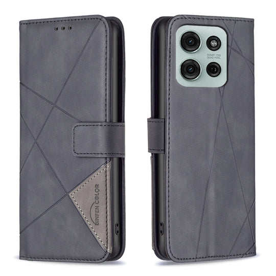For Motorola Moto G75 5G Magnetic Buckle Rhombus Texture Leather Phone Case(Black)