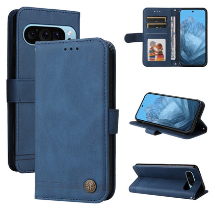 For Google Pixel 9 Skin Feel Life Tree Metal Button Leather Phone Case(Blue) - Google Cases by buy2fix | Online Shopping UK | buy2fix