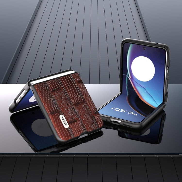 For Motorola Razr 40 Ultra ABEEL Genuine Leather Mahjong Pattern Black Edge Phone Case(Brown) by buy2fix