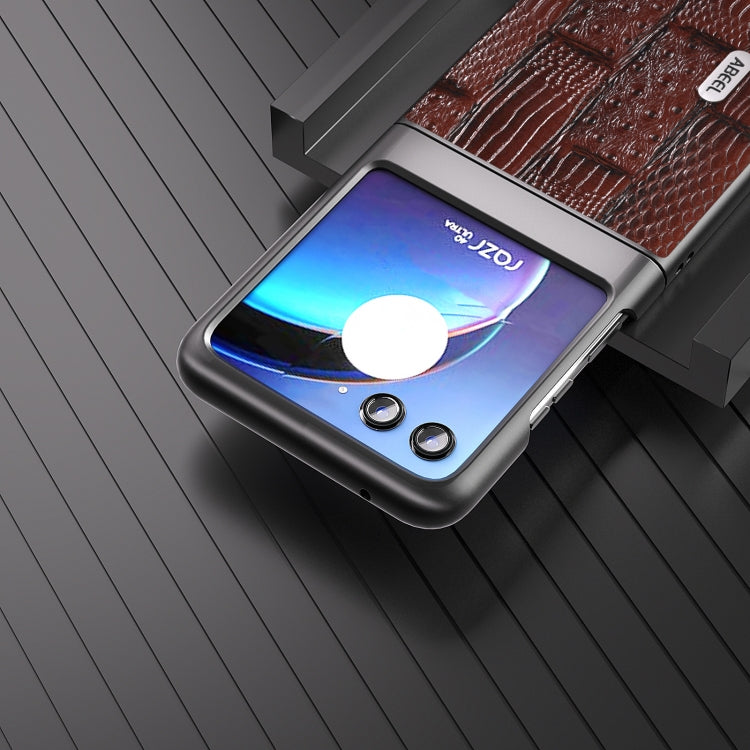 For Motorola Razr 40 Ultra ABEEL Genuine Leather Mahjong Pattern Black Edge Phone Case(Brown) by buy2fix