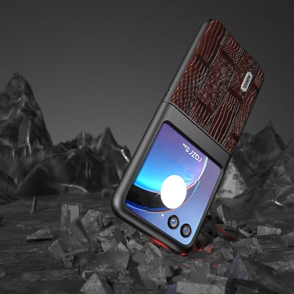 For Motorola Razr 40 Ultra ABEEL Genuine Leather Mahjong Pattern Black Edge Phone Case(Brown) by buy2fix