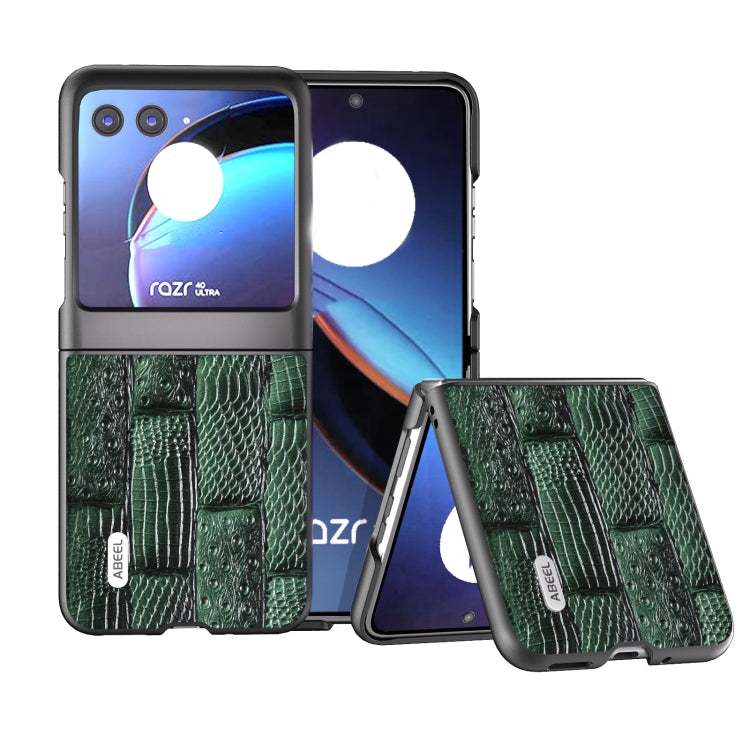 For Motorola Razr 40 Ultra ABEEL Genuine Leather Mahjong Pattern Black Edge Phone Case(Green) by buy2fix
