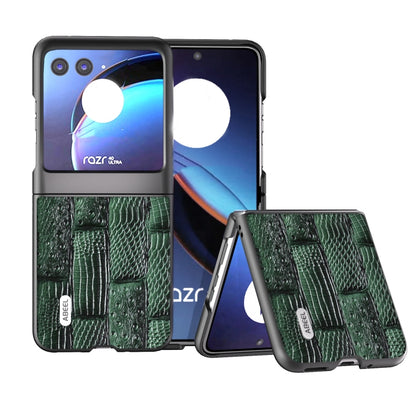 For Motorola Razr 40 Ultra ABEEL Genuine Leather Mahjong Pattern Black Edge Phone Case(Green) by buy2fix
