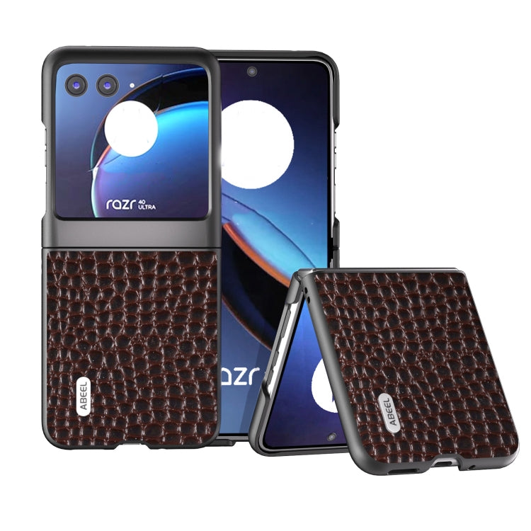For Motorola Razr 40 Ultra ABEEL Genuine Leather Crocodile Pattern Black Edge Phone Case(Coffee) by buy2fix