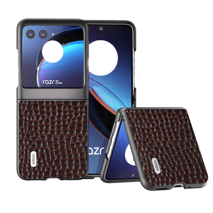 For Motorola Razr 40 Ultra ABEEL Genuine Leather Crocodile Pattern Black Edge Phone Case(Coffee) by buy2fix