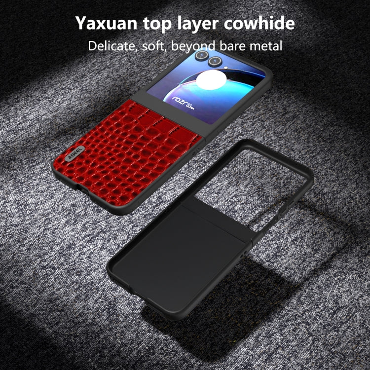 For Motorola Razr 50 ABEEL Genuine Leather Crocodile Pattern Black Edge Phone Case(Red) by buy2fix