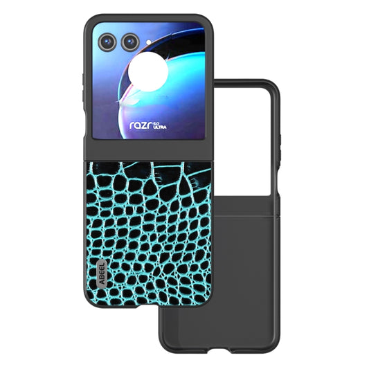 For Motorola Razr 50 ABEEL Genuine Leather Crocodile Pattern Black Edge Phone Case(Blue) by buy2fix
