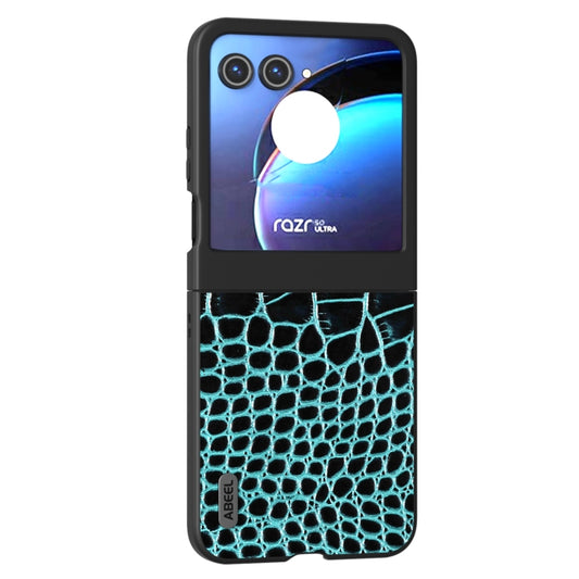 For Motorola Razr 50 ABEEL Genuine Leather Crocodile Pattern Black Edge Phone Case(Blue) by buy2fix