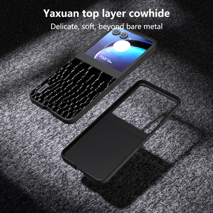 For Motorola Razr 50 ABEEL Genuine Leather Crocodile Pattern Black Edge Phone Case(Black) by buy2fix