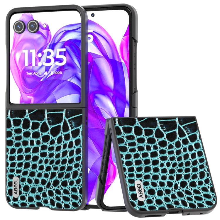 For Motorola Razr 50 Ultra ABEEL Genuine Leather Crocodile Pattern Black Edge Phone Case(Blue) by buy2fix