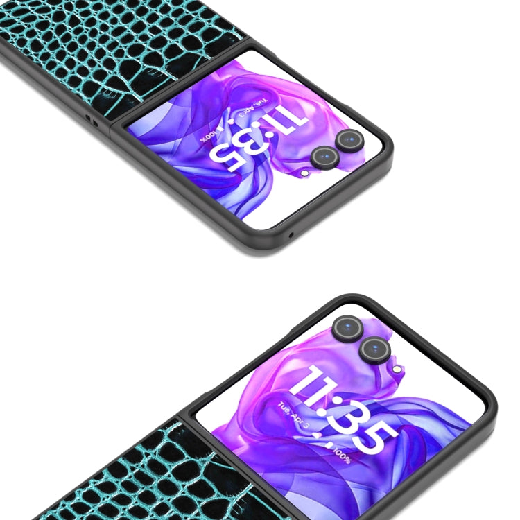 For Motorola Razr 50 Ultra ABEEL Genuine Leather Crocodile Pattern Black Edge Phone Case(Blue) by buy2fix