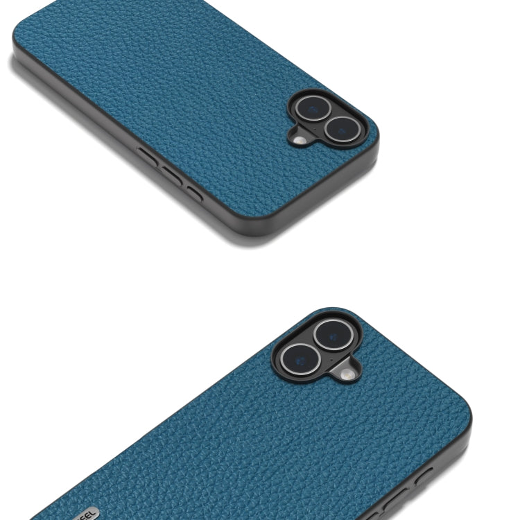 For iPhone 16 Plus ABEEL Genuine Leather Litchi Texture Phone Case(Blue) - iPhone 16 Plus Cases by buy2fix | Online Shopping UK | buy2fix