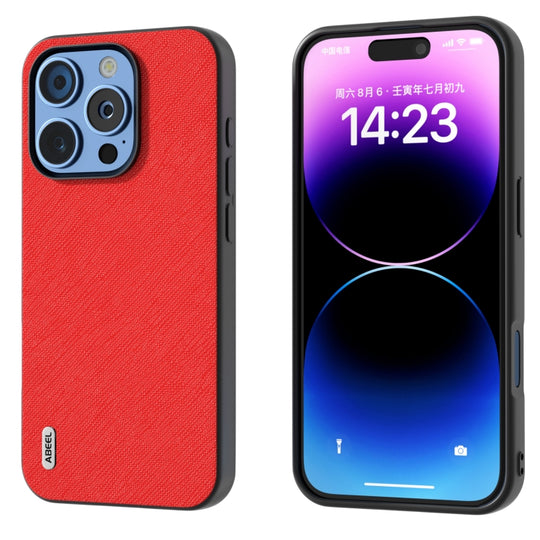 For iPhone 16 Pro Max ABEEL Cross Texture Genuine Leather Phone Case(Red)