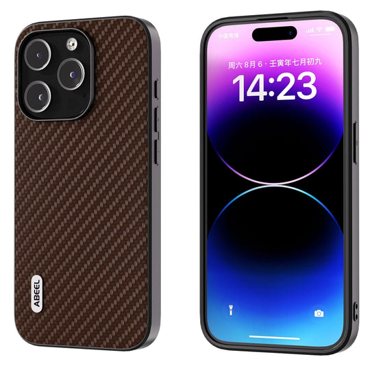 For iPhone 15 Pro Max ABEEL Carbon Fiber Texture Protective Phone Case(Dark Brown)