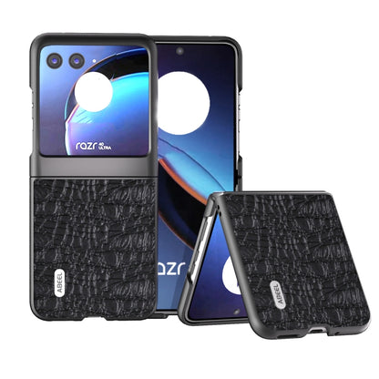 For Motorola Razr 40 Ultra ABEEL Genuine Leather Canopy Black Edge Phone Case(Black) by buy2fix