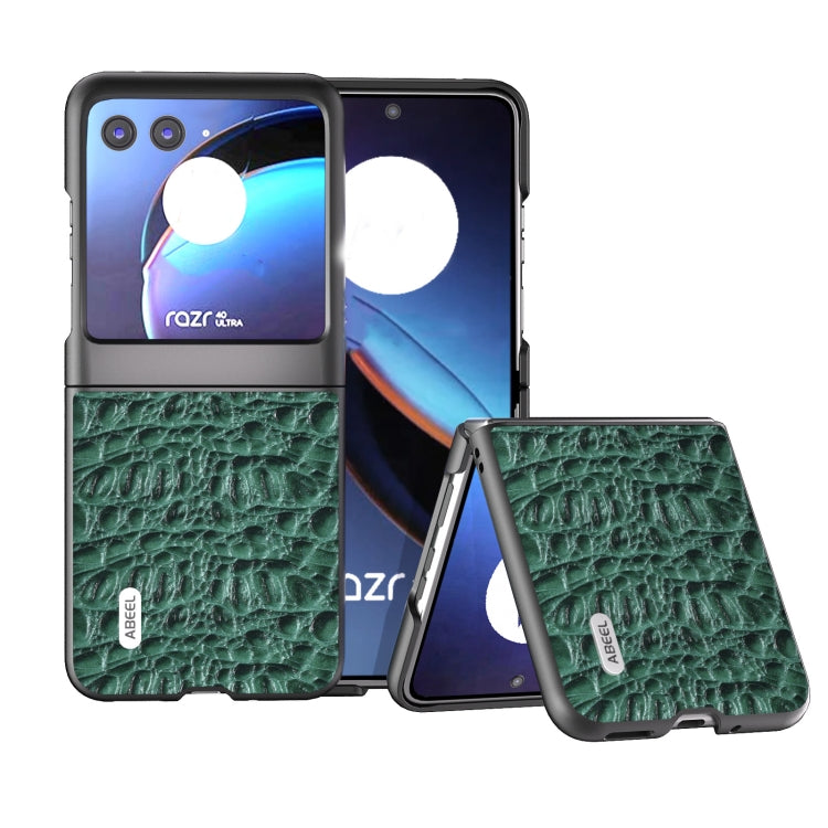 For Motorola Razr 40 Ultra ABEEL Genuine Leather Canopy Black Edge Phone Case(Green) by buy2fix