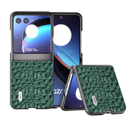 For Motorola Razr 40 Ultra ABEEL Genuine Leather Canopy Black Edge Phone Case(Green) by buy2fix