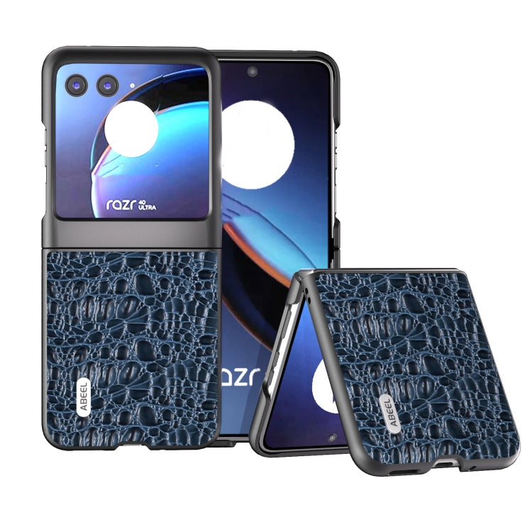 For Motorola Razr 40 Ultra ABEEL Genuine Leather Canopy Black Edge Phone Case(Blue) by buy2fix