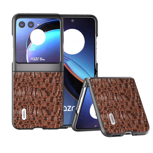 For Motorola Razr 40 Ultra ABEEL Genuine Leather Canopy Black Edge Phone Case(Brown) by buy2fix