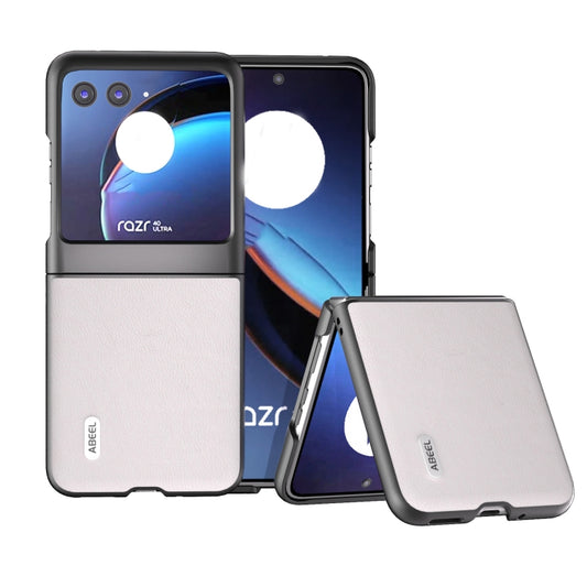 For Motorola Razr 40 Ultra ABEEL Genuine Leather Wave Black Edge Phone Case(Grey) by buy2fix