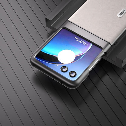 For Motorola Razr 40 Ultra ABEEL Genuine Leather Wave Black Edge Phone Case(Grey) by buy2fix