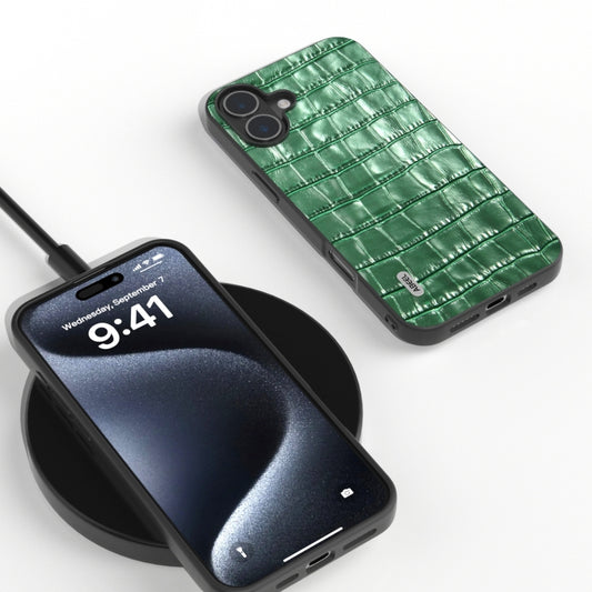 For iPhone 16 Plus ABEEL Crocodile Texture Genuine Leather Phone Case(Green) by buy2fix