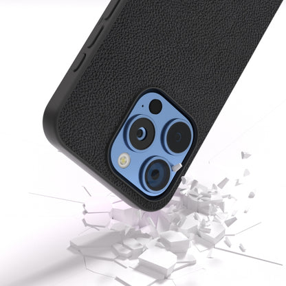 For iPhone 16 Pro ABEEL Genuine Leather + PC Litchi Texture Phone Case(Black) - iPhone 16 Pro Cases by buy2fix | Online Shopping UK | buy2fix