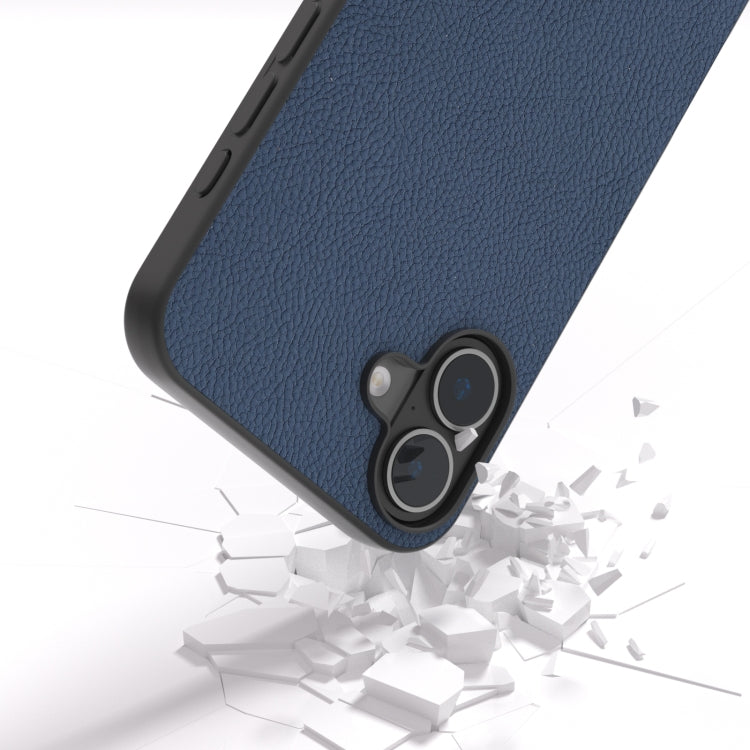 For iPhone 16 ABEEL Genuine Leather + PC Litchi Texture Phone Case(Blue) - iPhone 16 Cases by buy2fix | Online Shopping UK | buy2fix