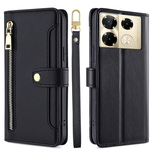For Infinix Note 40 Pro 4G Sheep Texture Cross-body Zipper Wallet Leather Phone Case(Black) - Infinix Cases by buy2fix | Online Shopping UK | buy2fix
