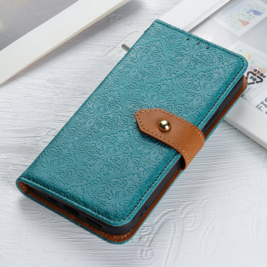 For iPhone 16 European Floral Embossed Leather Phone Case(Blue) by buy2fix