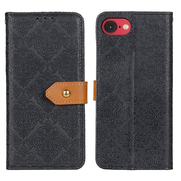 For iPhone SE 2024 European Floral Embossed Leather Phone Case(Black) - More iPhone Cases by buy2fix | Online Shopping UK | buy2fix