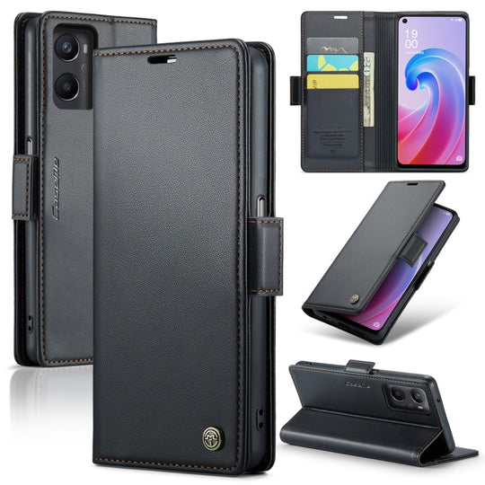 For Realme 9i 4G CaseMe 023 Butterfly Buckle Litchi Texture RFID Anti-theft Leather Phone Case(Black)