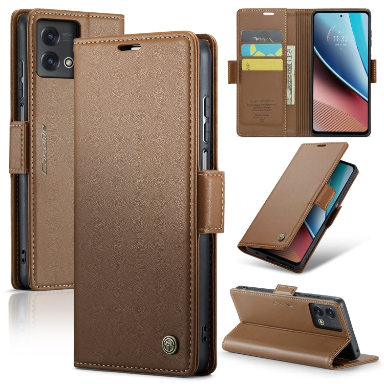 For Motorola Moto G Stylus 5G 2023 CaseMe 023 Butterfly Buckle Litchi Texture RFID Anti-theft Leather Phone Case(Brown) by CaseMe