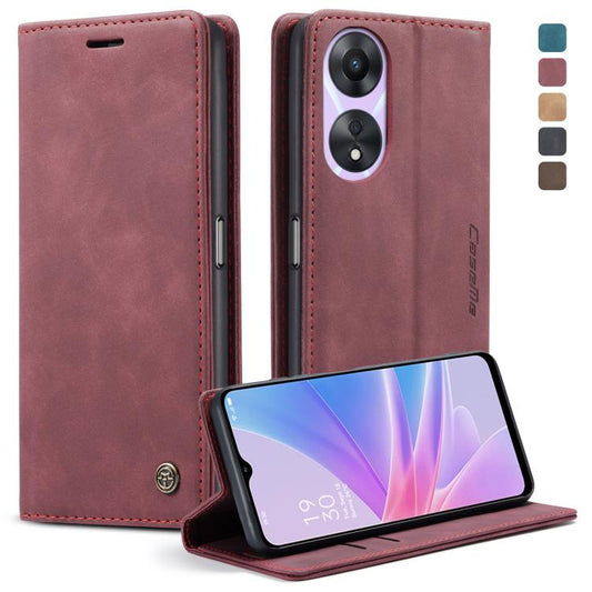 For OPPO A78 5G Global / A1X 5G CaseMe 013 Multifunctional Horizontal Flip Leather Phone Case(Wine Red) by CaseMe