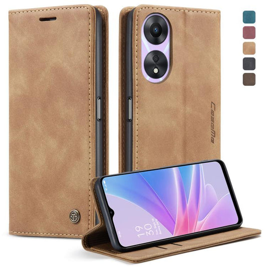 For OPPO A78 5G Global / A1X 5G CaseMe 013 Multifunctional Horizontal Flip Leather Phone Case(Brown) by CaseMe