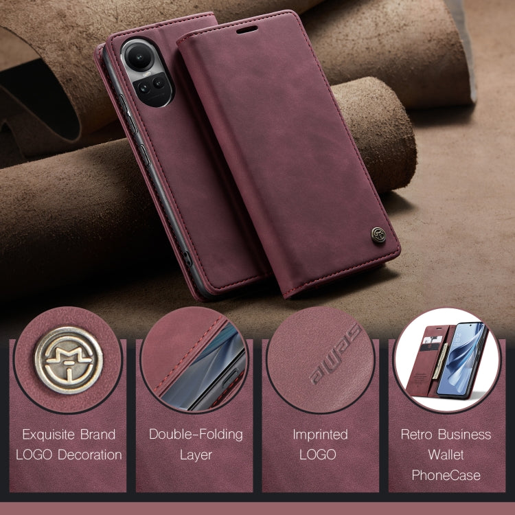 For OPPO Reno10 5G Global／Reno10 Pro Global CaseMe 013 Multifunctional Horizontal Flip Leather Phone Case(Wine Red) by CaseMe