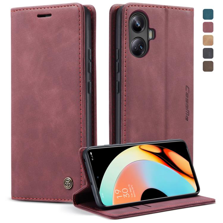 For Realme 10 Pro+ CaseMe 013 Multifunctional Horizontal Flip Leather Phone Case(Wine Red) by CaseMe