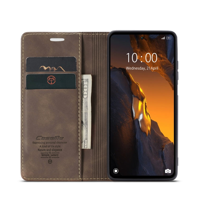 For Xiaomi Poco F5 5G/Redmi Note 12 Turbo 5G CaseMe 013 Multifunctional Horizontal Flip Leather Phone Case(Coffee) by CaseMe