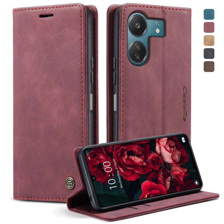 For Xiaomi Redmi 13C 4G Global / 13C 5G CaseMe 013 Multifunctional Horizontal Flip Leather Phone Case(Wine Red) by CaseMe