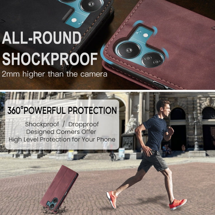For Xiaomi Redmi 13C 4G Global / 13C 5G CaseMe 013 Multifunctional Horizontal Flip Leather Phone Case(Wine Red) by CaseMe