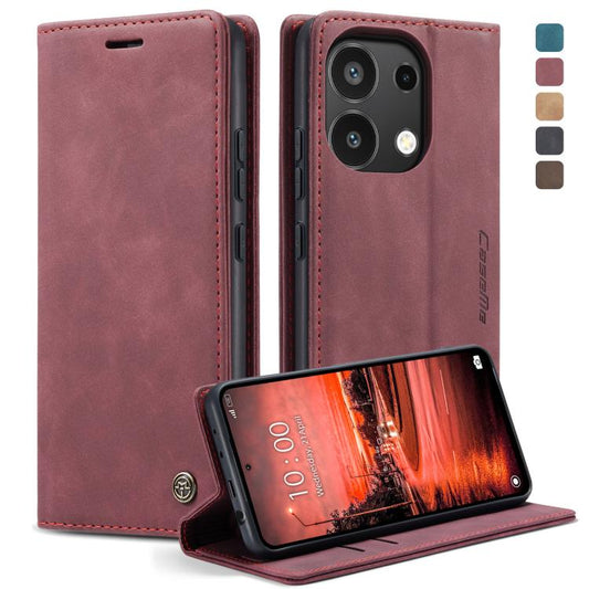For Xiaomi Redmi Note 13 4G CaseMe 013 Multifunctional Horizontal Flip Leather Phone Case(Wine Red) by CaseMe
