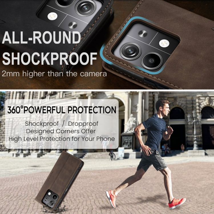 For Xiaomi Redmi Note 13 5G CaseMe 013 Multifunctional Horizontal Flip Leather Phone Case(Coffee) by CaseMe