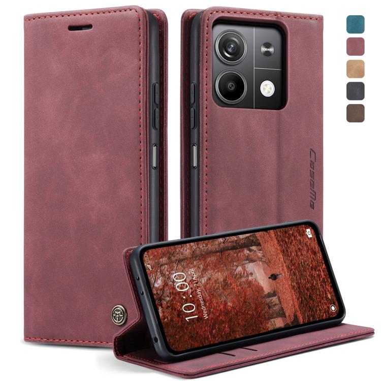 For Xiaomi Redmi Note 13 5G CaseMe 013 Multifunctional Horizontal Flip Leather Phone Case(Wine Red) by CaseMe