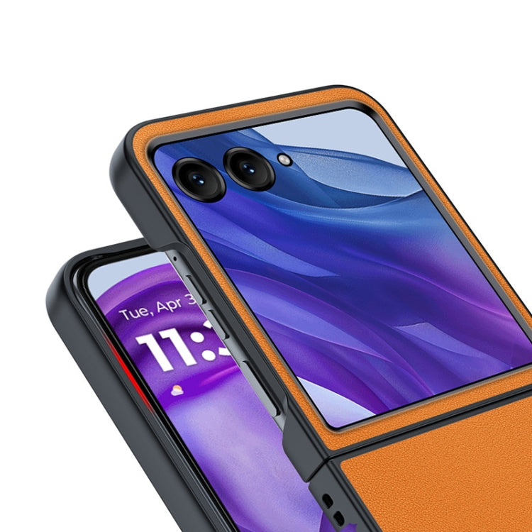 For Motorola Razr 50 Ultra Ultra-thin Plain Skin Leather Phone Case(Orange) by buy2fix