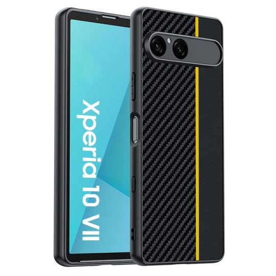 For Sony Xperia 10 VII Ultra-thin Carbon Fiber Texture Printing Phone Case(Black Yellow)