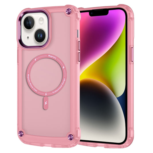 For iPhone 14 Plus Skin Feel TPU + PC MagSafe Magnetic Phone Case(Transparent Pink) - iPhone 14 Plus Cases by buy2fix | Online Shopping UK | buy2fix