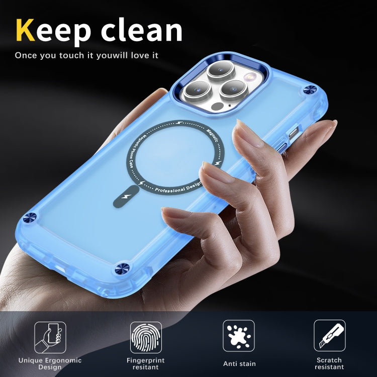 For iPhone 14 Plus Skin Feel TPU + PC MagSafe Magnetic Phone Case(Transparent Blue) - iPhone 14 Plus Cases by buy2fix | Online Shopping UK | buy2fix