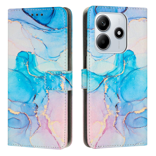 For Redmi Note 14 5G Global Painted Marble Pattern Leather Phone Case(Pink Green)