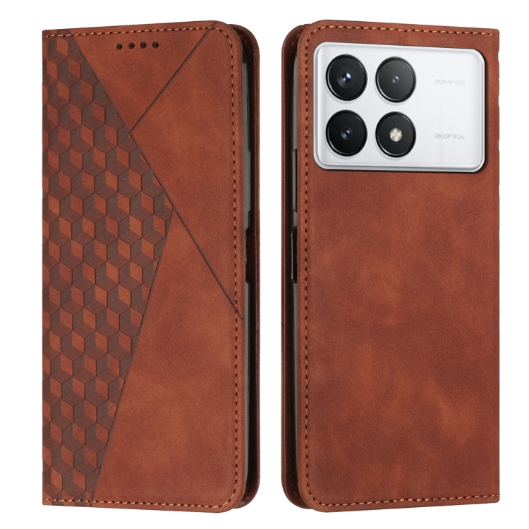 For Xiaomi Redmi K70 / K70 Pro Diamond Splicing Skin Feel Magnetic Leather Phone Case(Brown) - K70 Pro Cases by buy2fix | Online Shopping UK | buy2fix