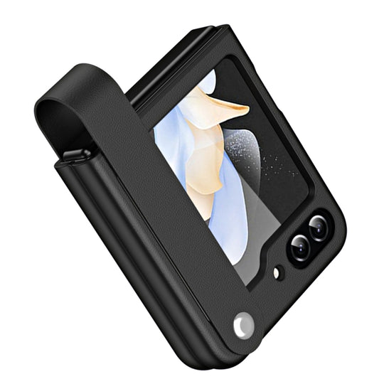 For Samsung Galaxy Z Flip5 Hand Strap Type Leather Phone Case(Black)